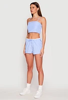 Womens Almost Famous Pinstripe Poplin Smocked Back Cami, Blue, Size S