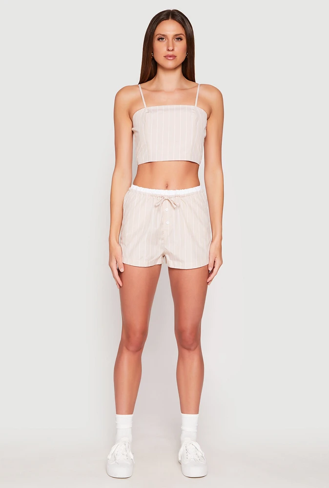 Womens Almost Famous Pinstripe Contrast Waistband Shorts, Khaki, Size L
