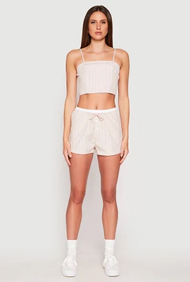 Womens Almost Famous Pinstripe Contrast Waistband Shorts, Khaki, Size L