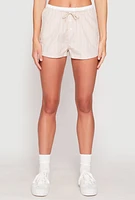 Womens Almost Famous Pinstripe Contrast Waistband Shorts, Khaki, Size L