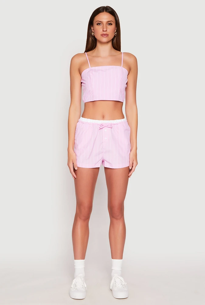 Womens Almost Famous Pinstripe Contrast Waistband Shorts, Pink, Size M