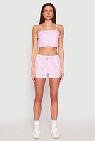 Womens Almost Famous Pinstripe Contrast Waistband Shorts, Pink, Size M