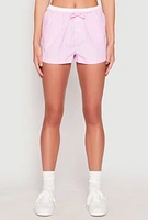 Womens Almost Famous Pinstripe Contrast Waistband Shorts, Pink, Size M