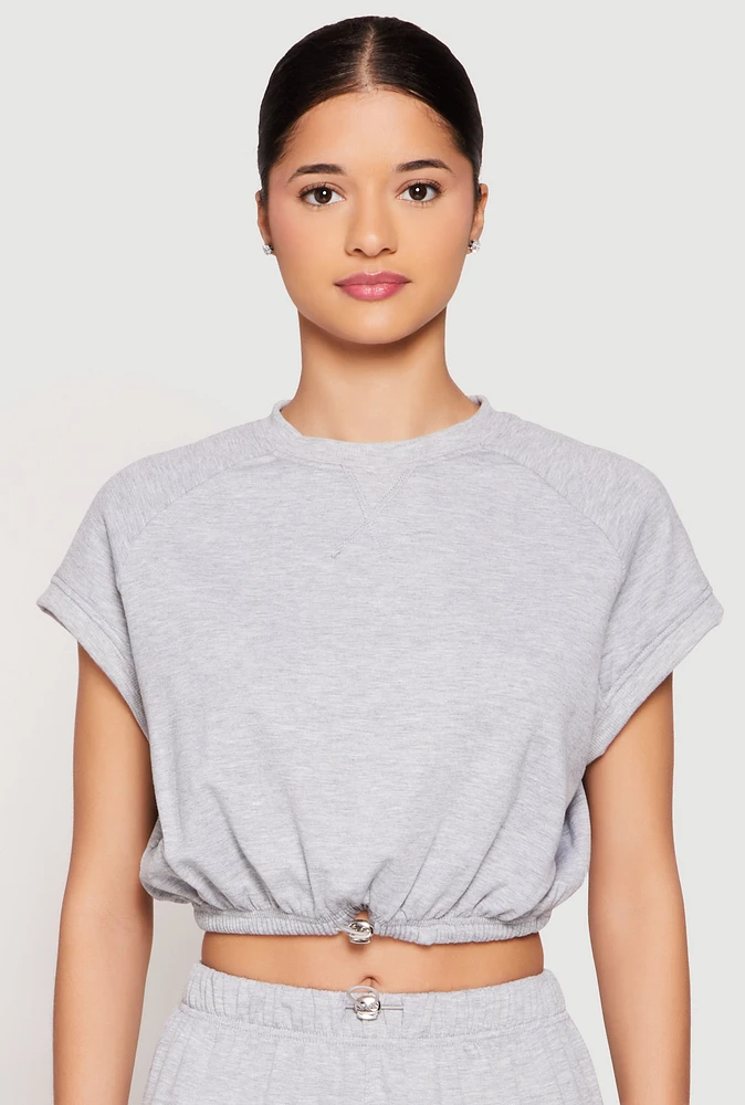 Womens Almost Famous Cap Sleeve Cropped Sweatshirt, Grey, Size M