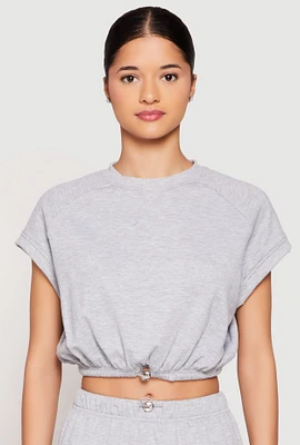 Womens Almost Famous Cap Sleeve Cropped Sweatshirt, Grey, Size M