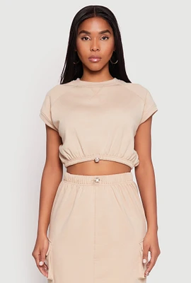 Womens Almost Famous Cap Sleeve Cropped Sweatshirt, Beige,