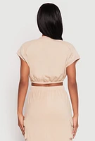 Womens Almost Famous Cap Sleeve Cropped Sweatshirt, Beige,