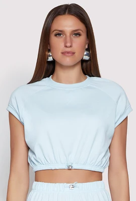 Womens Almost Famous Cap Sleeve Cropped Sweatshirt, Blue, Size M