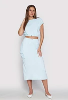 Womens Almost Famous Cap Sleeve Cropped Sweatshirt, Blue, Size M