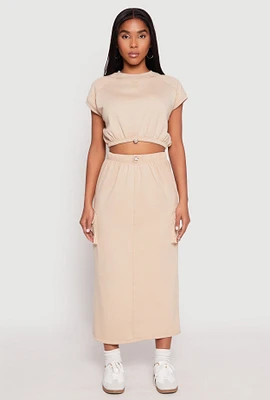 Womens Almost Famous Fleece Cargo Skirt, Khaki, Size L