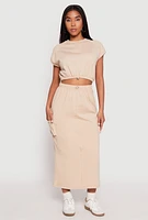 Womens Almost Famous Fleece Cargo Skirt, Khaki, Size L