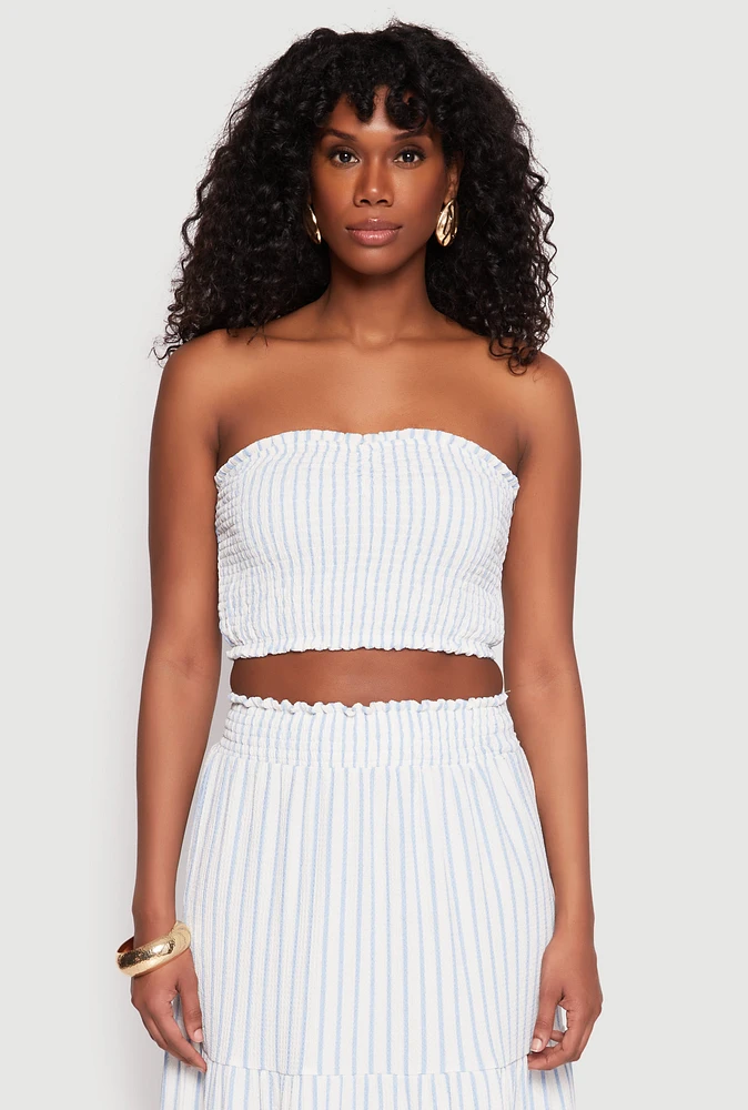 Womens Almost Famous Striped Smocked Tube Top, White