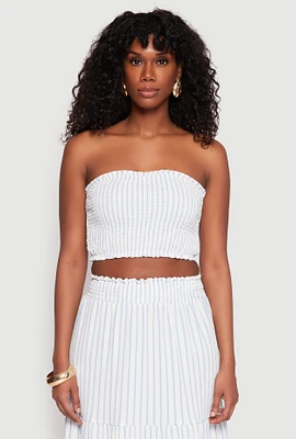 Womens Almost Famous Striped Smocked Tube Top, White