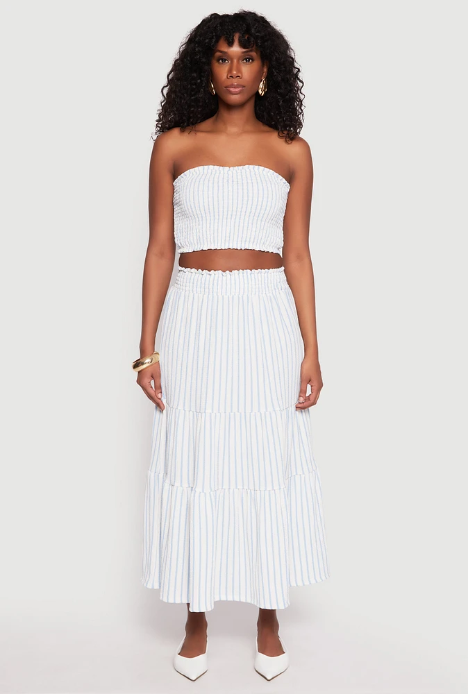 Womens Almost Famous Striped Textured Knit Maxi Skirt, White, Size XL