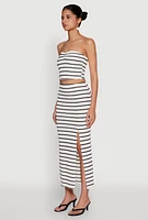 Womens Almost Famous Striped Sweetheart Neckline Tube Top, White,