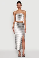 Womens Almost Famous Striped Side Slit Maxi Skirt, White,