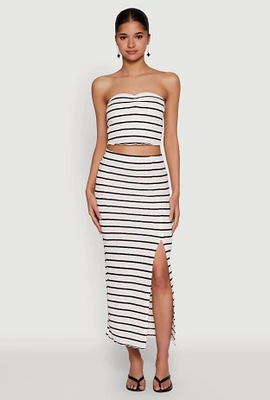 Womens Almost Famous Striped Side Slit Maxi Skirt, White, Size XL