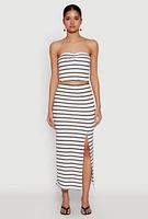 Womens Almost Famous Striped Side Slit Maxi Skirt, White,