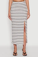 Womens Almost Famous Striped Side Slit Maxi Skirt, White,