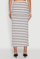 Womens Almost Famous Striped Side Slit Maxi Skirt, White,