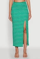 Womens Almost Famous Striped Side Slit Maxi Skirt,