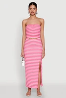 Womens Almost Famous Striped Side Slit Maxi Skirt,