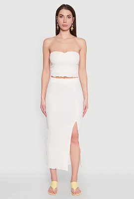 Womens Almost Famous Textured Knit Side Slit Skirt, White, Size M