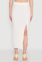 Womens Almost Famous Textured Knit Side Slit Skirt, White, Size M