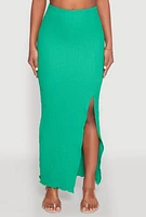Womens Almost Famous Textured Knit Side Slit Skirt, Green, Size M