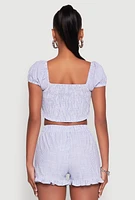 Womens Pinstripe Double Tie Front Crop Top, Blue, Size L