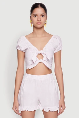 Womens Pinstripe Double Tie Front Crop Top, Pink,