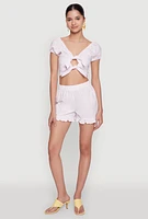 Womens Pinstripe Double Tie Front Crop Top, Pink,
