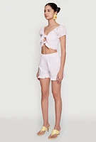 Womens Pinstripe Double Tie Front Crop Top, Pink,