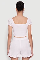 Womens Pinstripe Double Tie Front Crop Top, Pink,