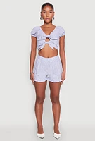 Womens Almost Famous Ruffled Hem Striped Shorts, Blue, Size S
