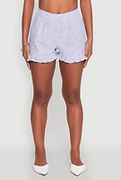 Womens Almost Famous Ruffled Hem Striped Shorts, Blue, Size S