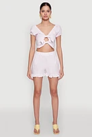 Womens Almost Famous Ruffled Hem Striped Shorts, Pink, Size L