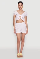 Womens Almost Famous Ruffled Hem Striped Shorts, Pink, Size L