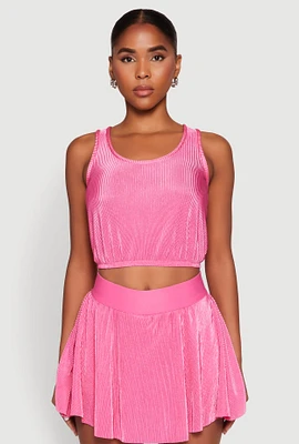 Womens Almost Famous Plisse Cropped Tank Top, Pink, Size M