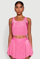 Womens Almost Famous Plisse Cropped Tank Top, Pink, Size M