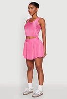 Womens Almost Famous Plisse Cropped Tank Top, Pink, Size M
