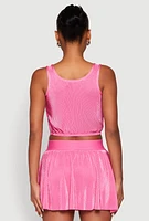 Womens Almost Famous Plisse Cropped Tank Top, Pink, Size M