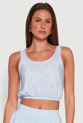 Womens Almost Famous Plisse Cropped Tank Top, Blue, Size XL