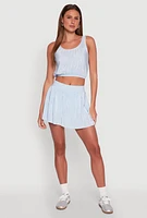 Womens Almost Famous Plisse Cropped Tank Top, Blue, Size XL