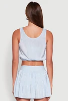 Womens Almost Famous Plisse Cropped Tank Top, Blue, Size XL