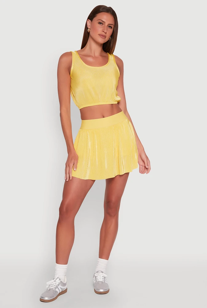 Womens Almost Famous Plisse Lined Skater Skirt, Yellow,
