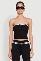 Womens Almost Famous Drawstring Lace Trim Tube Top, Black, Size M