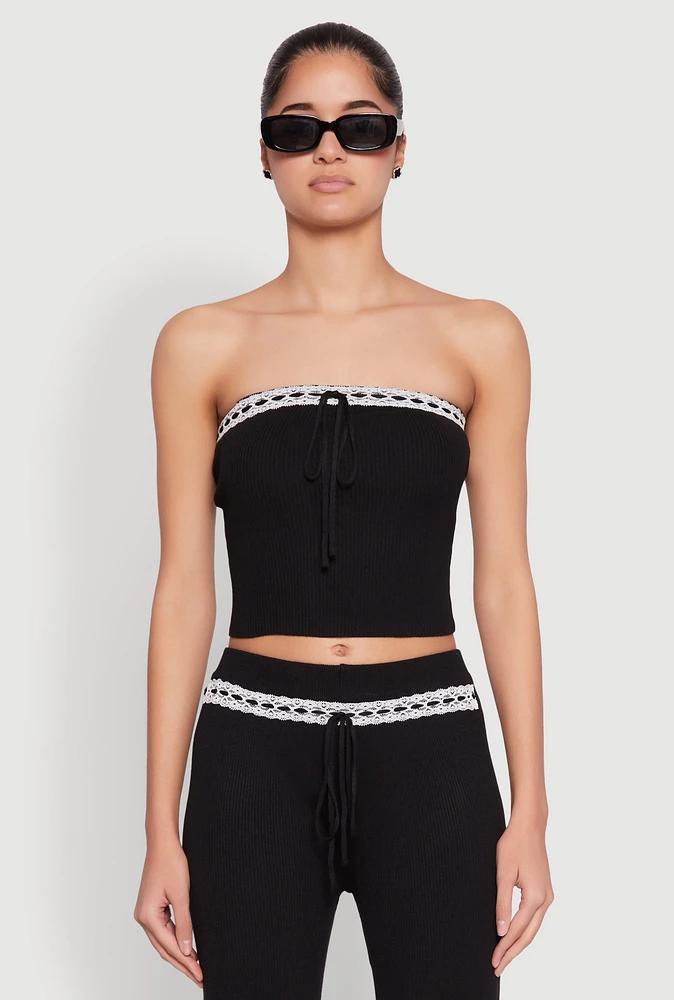 Womens Almost Famous Drawstring Lace Trim Tube Top, L