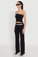 Womens Almost Famous Drawstring Lace Trim Tube Top, Black, Size M