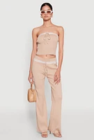 Womens Almost Famous Drawstring Lace Trim Tube Top, Beige, Size S
